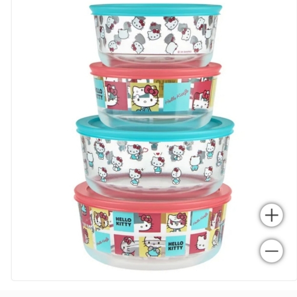 Pyrex Hello Kitty 8 Piece Decorated Glass Food Storage Bowls W/ Lid … - Picture 2 of 5